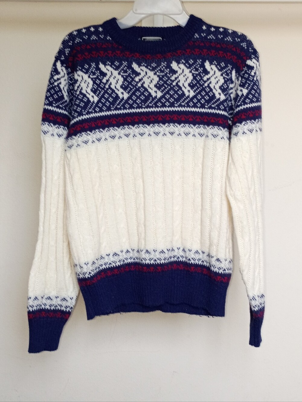 Men's Knit Crewneck Sweater in Ivory and Navy